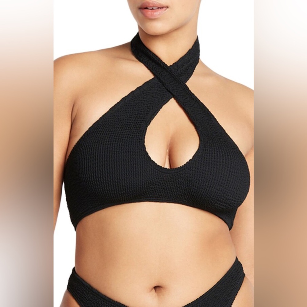 Bond eye BOUND by Bond-Eye Carmen Crop Twist Front Bikini Top, BLACK,$120